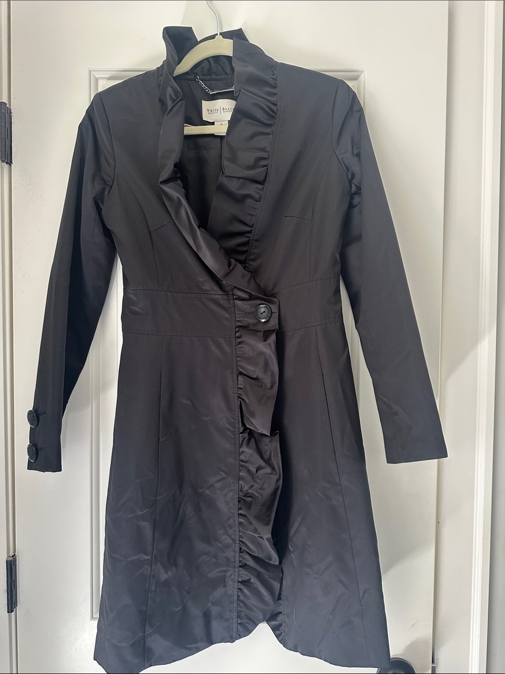 White House Black Market Black Ruffle Trench Coat